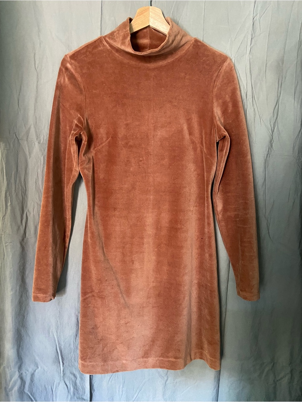 Everlane Velvet Long Sleeve Mock-neck Mini Dress - Rust Brown / Copper